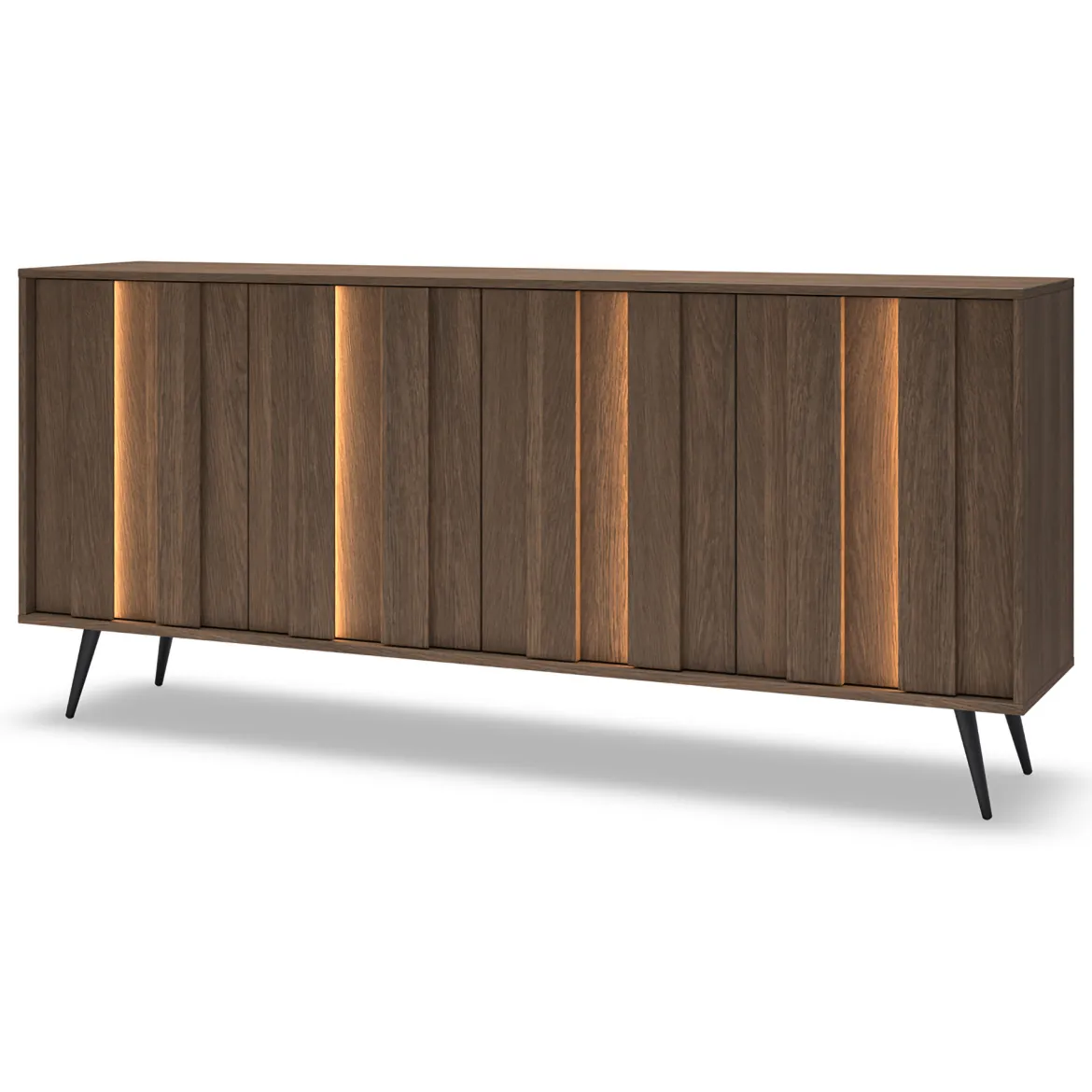 Credenza Marrone Noce 4 Ripiani Apertura Battente 183x40x83h cm, 4 Ante - Haga