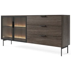 Credenza Marrone Noce Trasparente 3 Cassetti un Ripiano 181x39x83h cm, Apertura Battente, Scorrevole - Hara