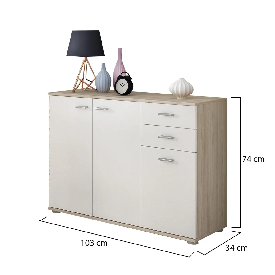 Credenza Marrone Olmo Bianco 2 Cassetti un Ripiano 103x34x74h cm, Apertura Battente - Meldola