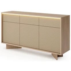 Credenza Marrone Rovere Beige 3 Cassetti 3 Ripiani 154x40x84h cm, Apertura Battente, Scorrevole - Hatareta