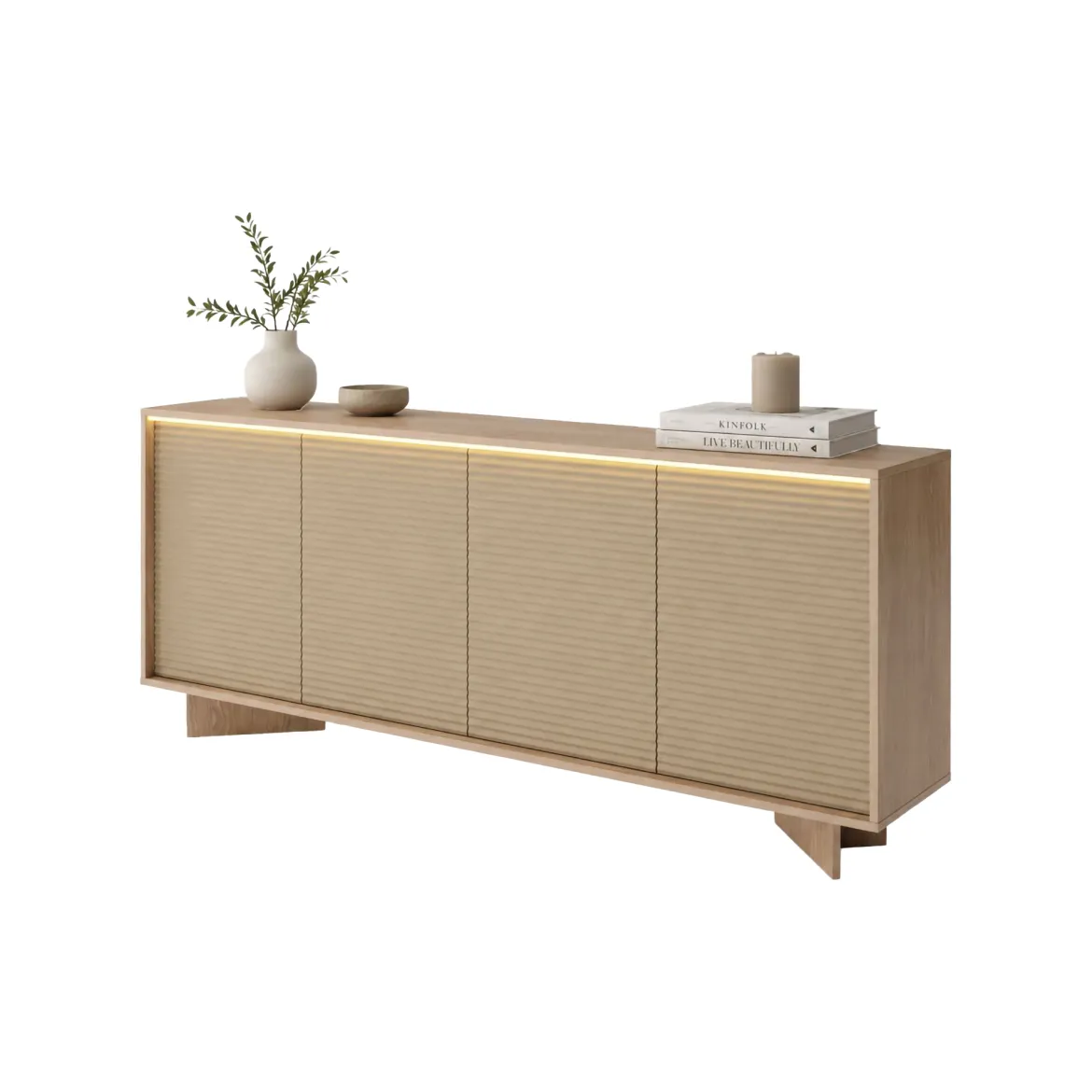 Credenza Marrone Rovere Beige Marmo 3 Ripiani 4 Ante 180x40x81h cm, 6 Vani - Coste