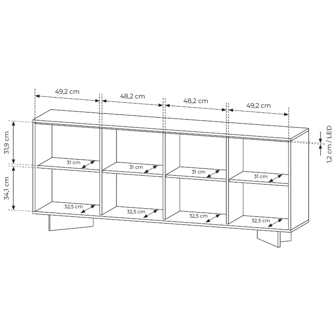 Credenza Marrone Rovere Beige Marmo 3 Ripiani 4 Ante 180x40x81h cm, 6 Vani - Coste