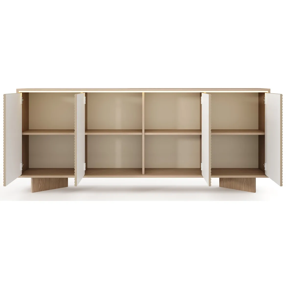 Credenza Marrone Rovere Beige Marmo 3 Ripiani 4 Ante 180x40x81h cm, 6 Vani - Coste