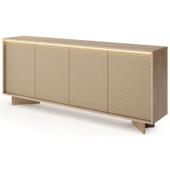Credenza Marrone Rovere Beige Marmo 3 Ripiani 4 Ante 180x40x81h cm, 6 Vani - Coste