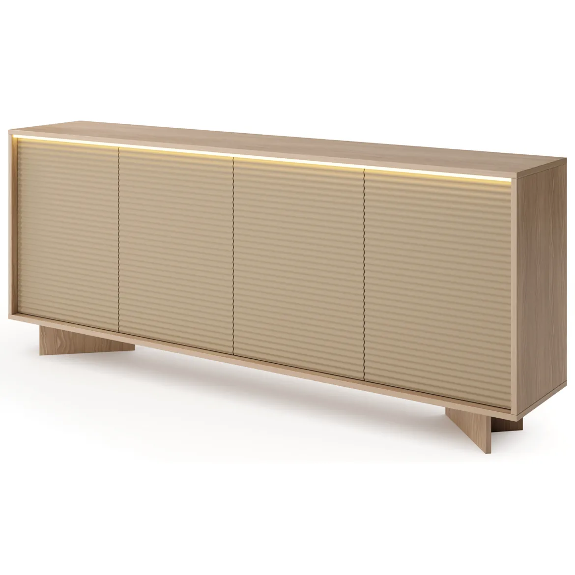 Credenza Marrone Rovere Beige Marmo 3 Ripiani 4 Ante 180x40x81h cm, 6 Vani - Coste