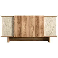 Credenza Marrone Rovere Beige Marmo 3 Ripiani 4 Ante 180x40x81h cm, 6 Vani - Coste