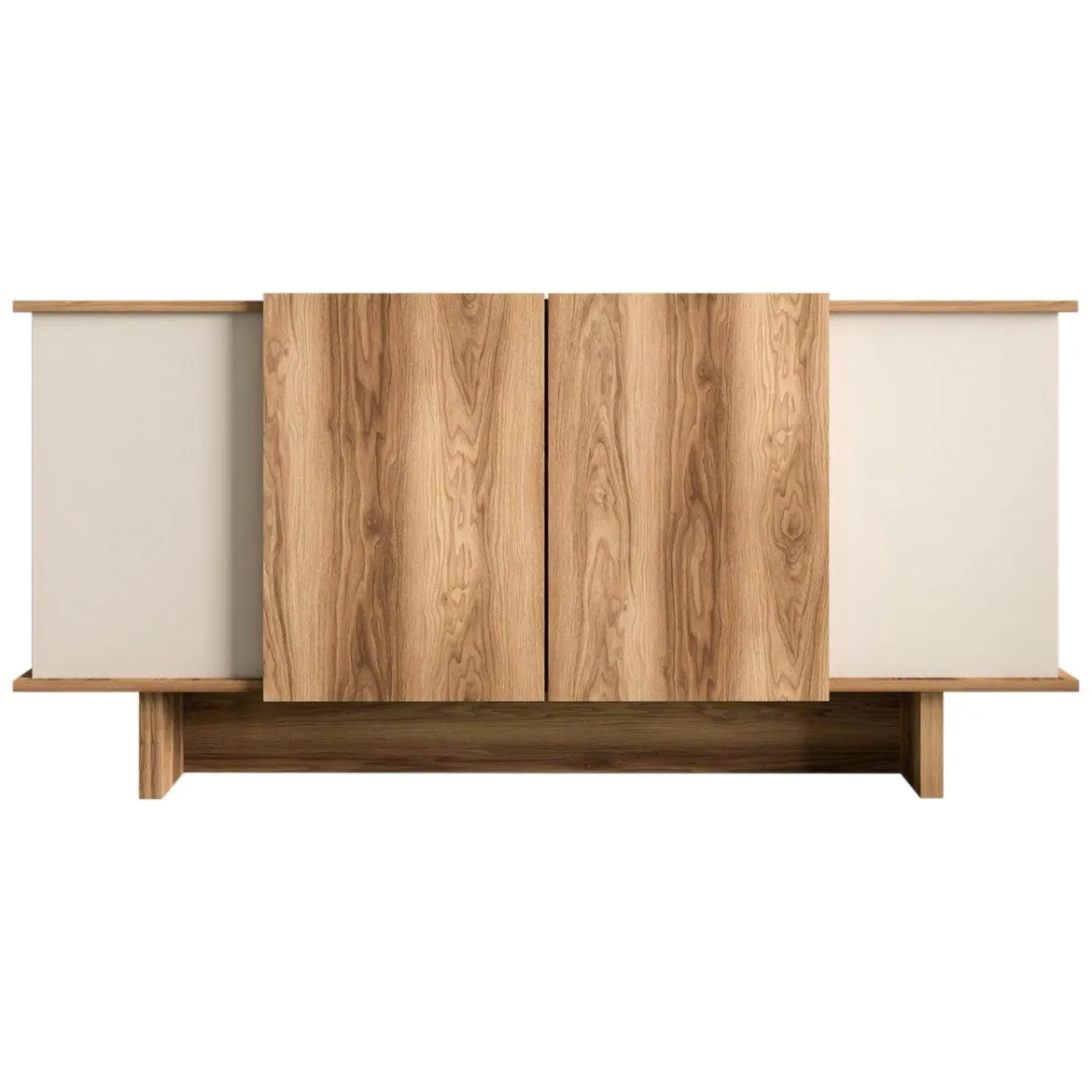 Credenza Marrone Rovere Bianco 3 Ripiani 6 Vani 180x40x81h cm, 4 Ante - Coste