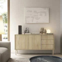 Credenza Marrone Rovere 3 Cassetti 2 Ripiani 160x38x80h cm, Apertura Battente, Scorrevole - Hamonene