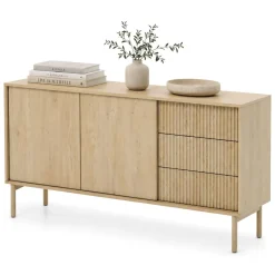 Credenza Marrone Rovere 3 Cassetti 2 Ripiani 160x38x80h cm, Apertura Battente, Scorrevole - Hamonene