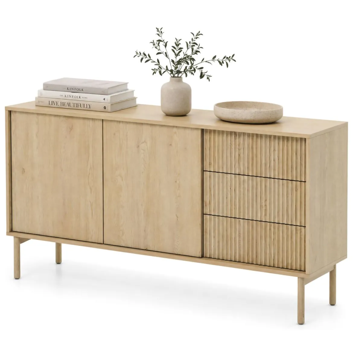 Credenza Marrone Rovere 3 Cassetti 2 Ripiani 160x38x80h cm, Apertura Battente, Scorrevole - Hamonene