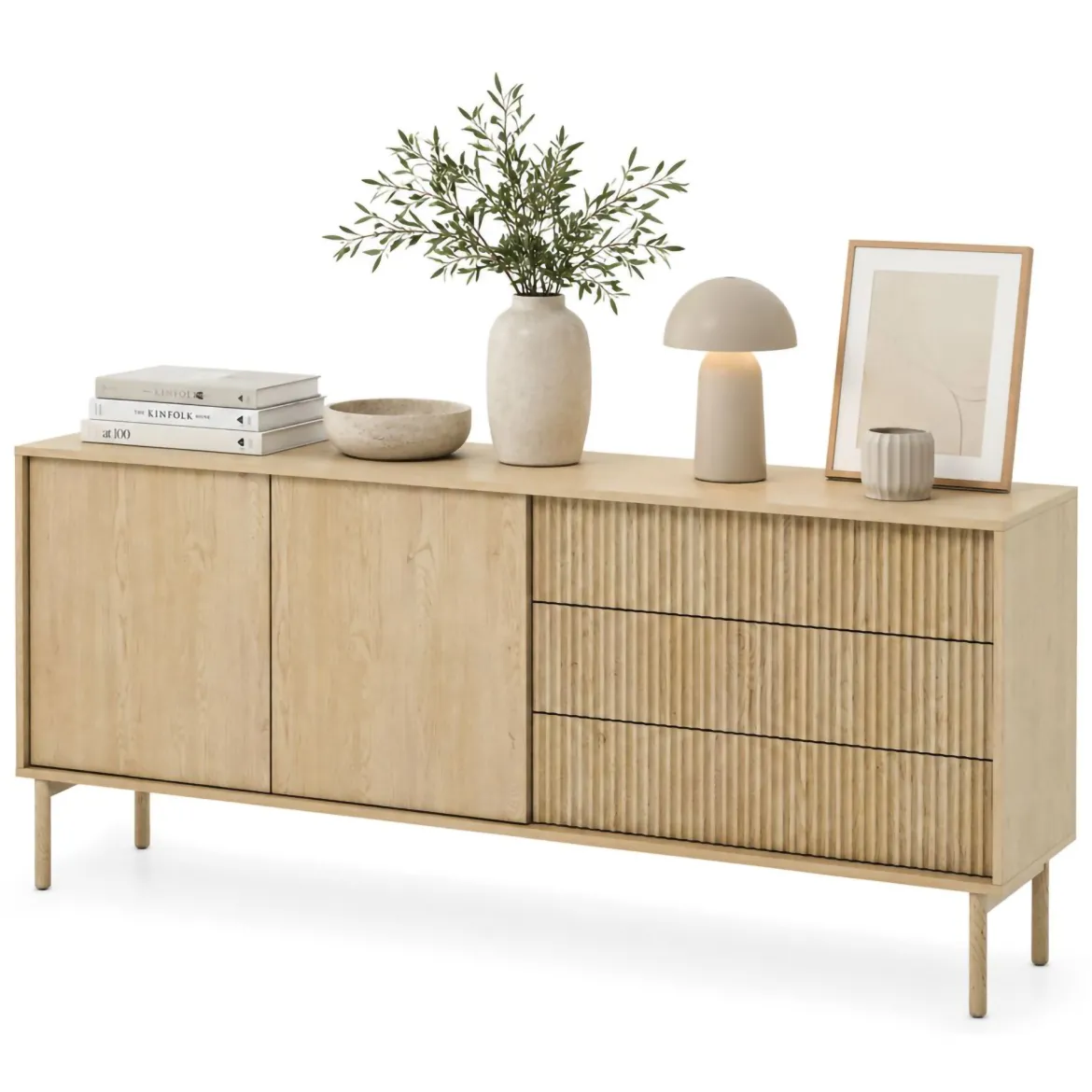 Credenza Marrone Rovere 3 Cassetti 2 Ripiani 196x40x82h cm, Apertura Scorrevole - Hanira
