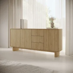 Credenza Marrone Rovere 3 Cassetti 6 Ripiani 130x32x198h cm, 12 Vani - Presezzo