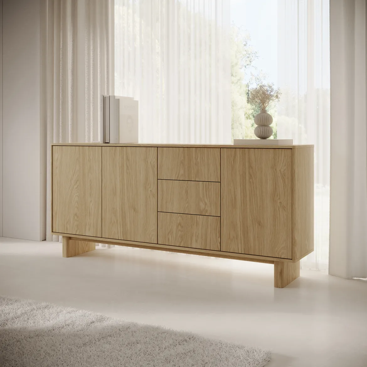 Credenza Marrone Rovere 3 Cassetti 6 Ripiani 130x32x198h cm, 12 Vani - Presezzo