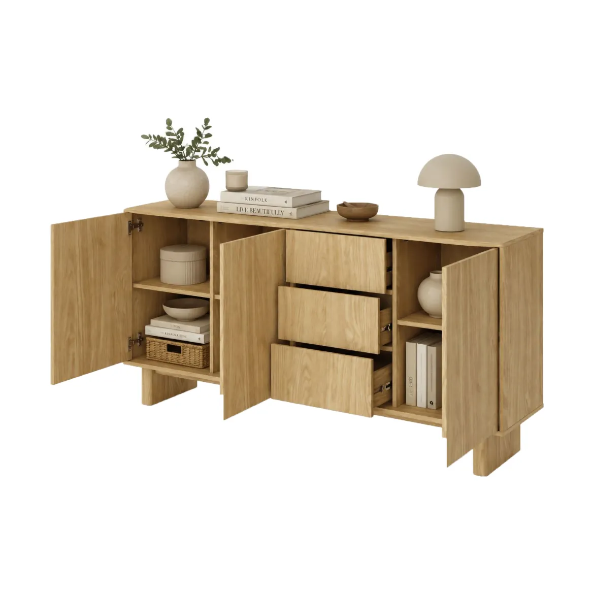 Credenza Marrone Rovere 3 Cassetti 6 Ripiani 130x32x198h cm, 12 Vani - Presezzo
