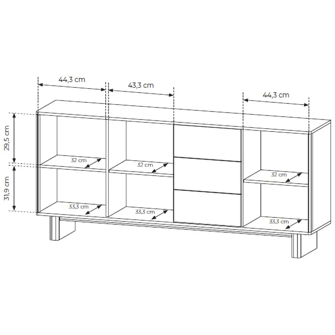 Credenza Marrone Rovere 3 Cassetti 6 Ripiani 130x32x198h cm, 12 Vani - Presezzo