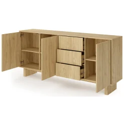 Credenza Marrone Rovere 3 Cassetti 6 Ripiani 130x32x198h cm, 12 Vani - Presezzo