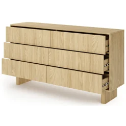 Credenza Marrone Rovere 6 Cassetti un Ripiano 160x38x80h cm, Apertura Scorrevole - Hana
