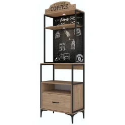 Credenza Marrone Rovere Nero 2 Ripiani un Cassetto 70x40x207h cm, Apertura Scorrevole - Nemol