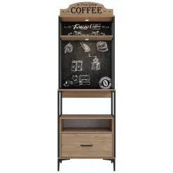 Credenza Marrone Rovere Nero 2 Ripiani un Cassetto 70x40x207h cm, Apertura Scorrevole - Nemol