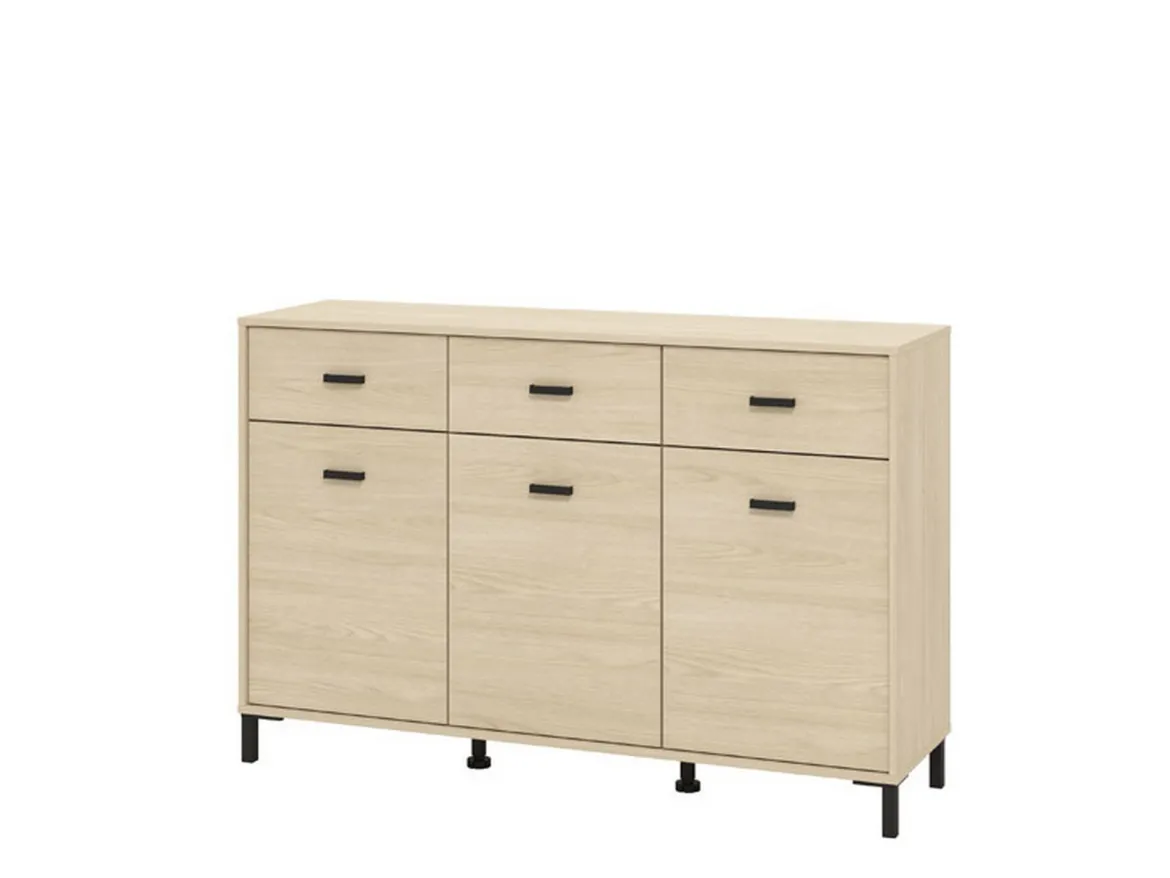 Credenza Marrone Rovere Nero 4 Cassetti 2 Ripiani 140x42x87h cm, Apertura Battente, Scorrevole - Hamireso