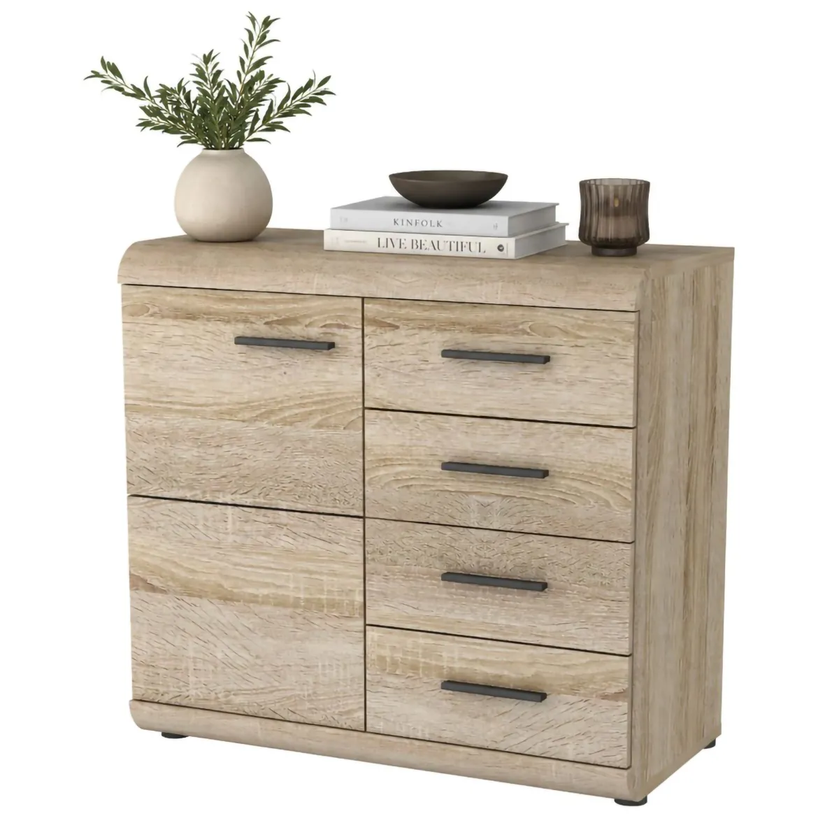 Credenza Marrone Rovere Nero 4 Vani 3 Ante 120x30x75h cm, Apertura a Ribalta - Amiterno