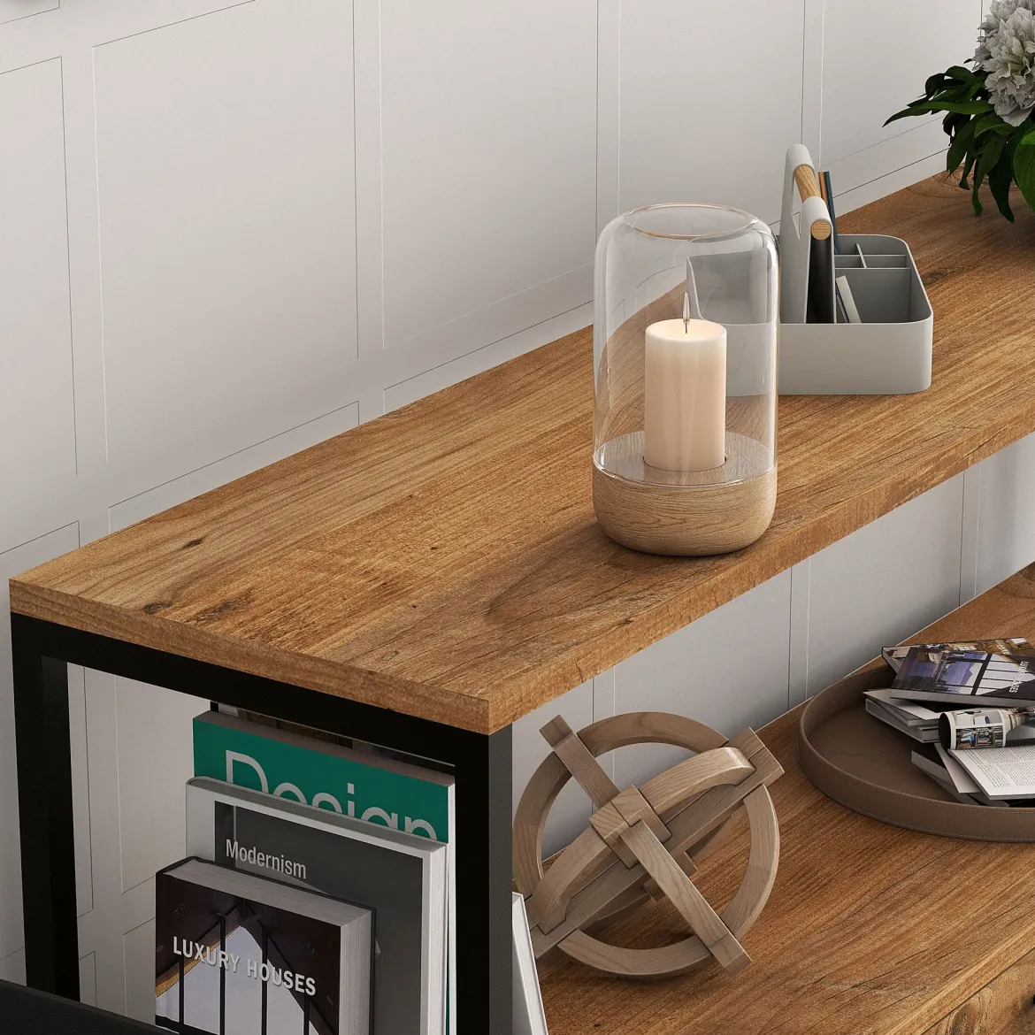 Credenza Marrone Rovere Nero 4 Vani 3 Ante 120x30x75h cm, Apertura a Ribalta - Amiterno