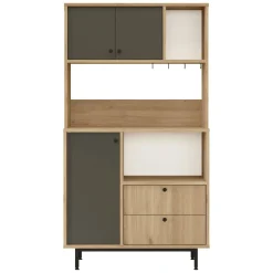 Credenza Marrone Rovere Nero Antracite 5 Ripiani 2 Cassetti 88x36x161h cm, 3 Ante - Paratico