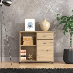 Credenza Marrone Rovere Nodi 2 Ripiani un Cassetto 77x35x72h cm, 3 Vani - Majuli