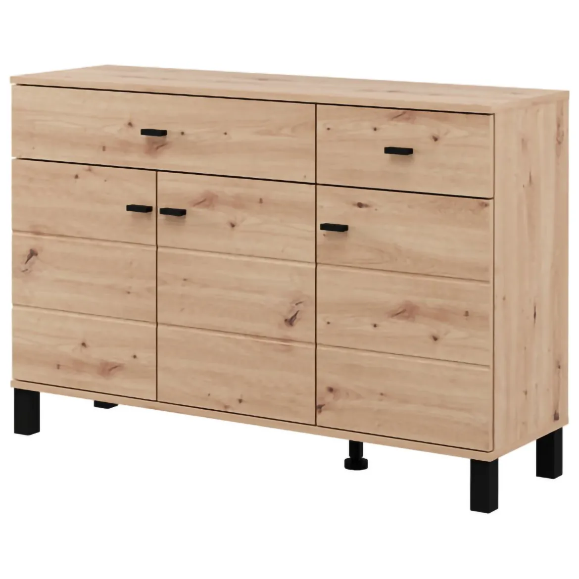 Credenza Marrone Rovere Nodi 4 Ripiani 3 Cassetti 145x35x101h cm, 6 Vani - Valiza
