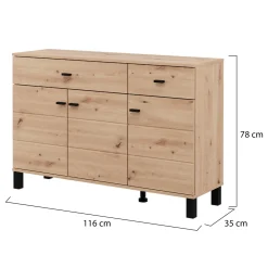 Credenza Marrone Rovere Nodi 4 Ripiani 3 Cassetti 145x35x101h cm, 6 Vani - Valiza