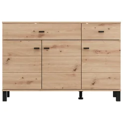 Credenza Marrone Rovere Nodi 4 Ripiani 3 Cassetti 145x35x101h cm, 6 Vani - Valiza