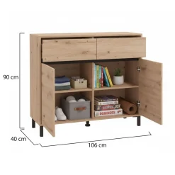 Credenza Marrone Rovere Nodi Nero 2 Cassetti 2 Ripiani 78x37x99h cm, Apertura Battente - Fiastrone