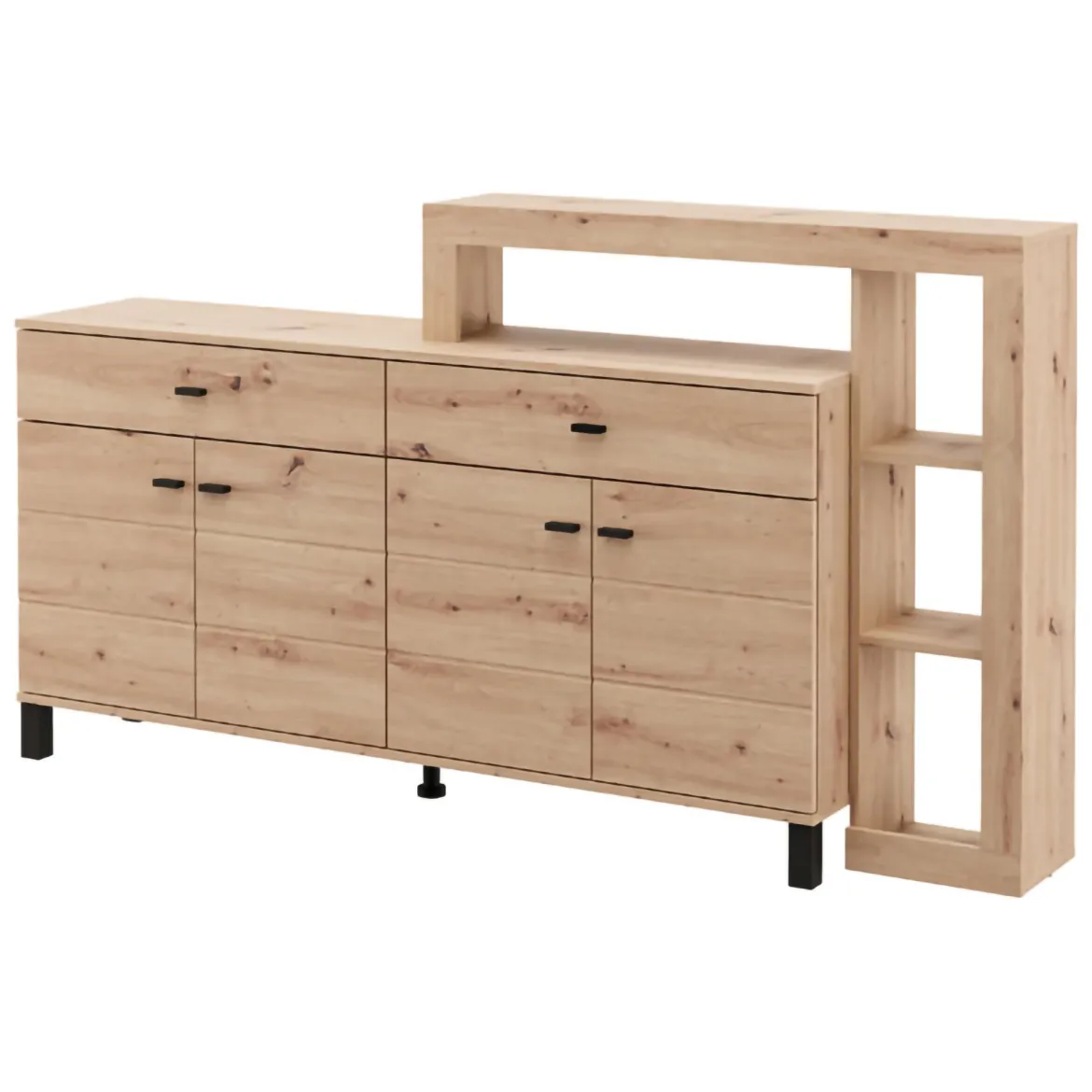 Credenza Marrone Rovere Nodi Nero 2 Ripiani 3 Vani 74x40x135h cm, 2 Ante - Cosoleto
