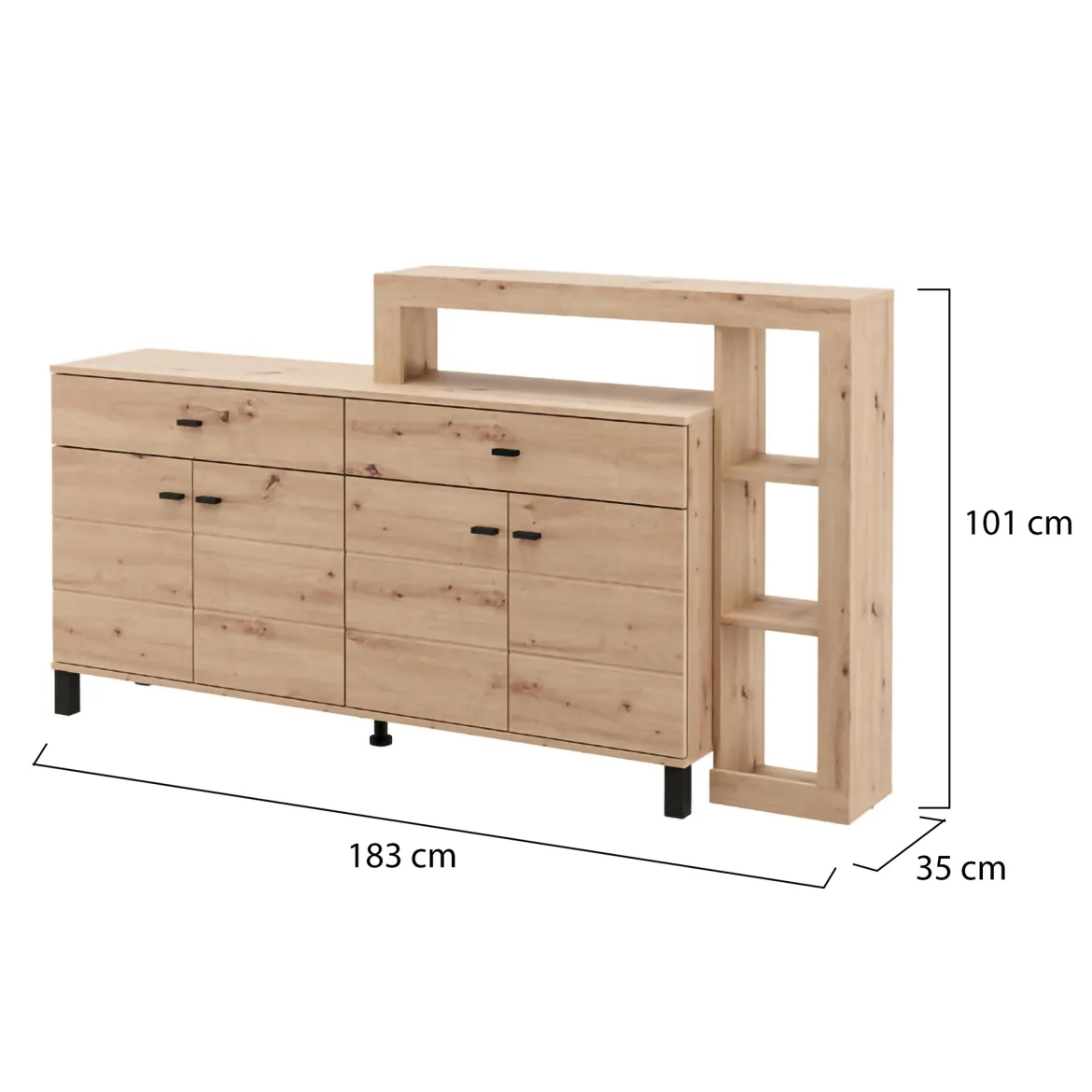 Credenza Marrone Rovere Nodi Nero 2 Ripiani 3 Vani 74x40x135h cm, 2 Ante - Cosoleto