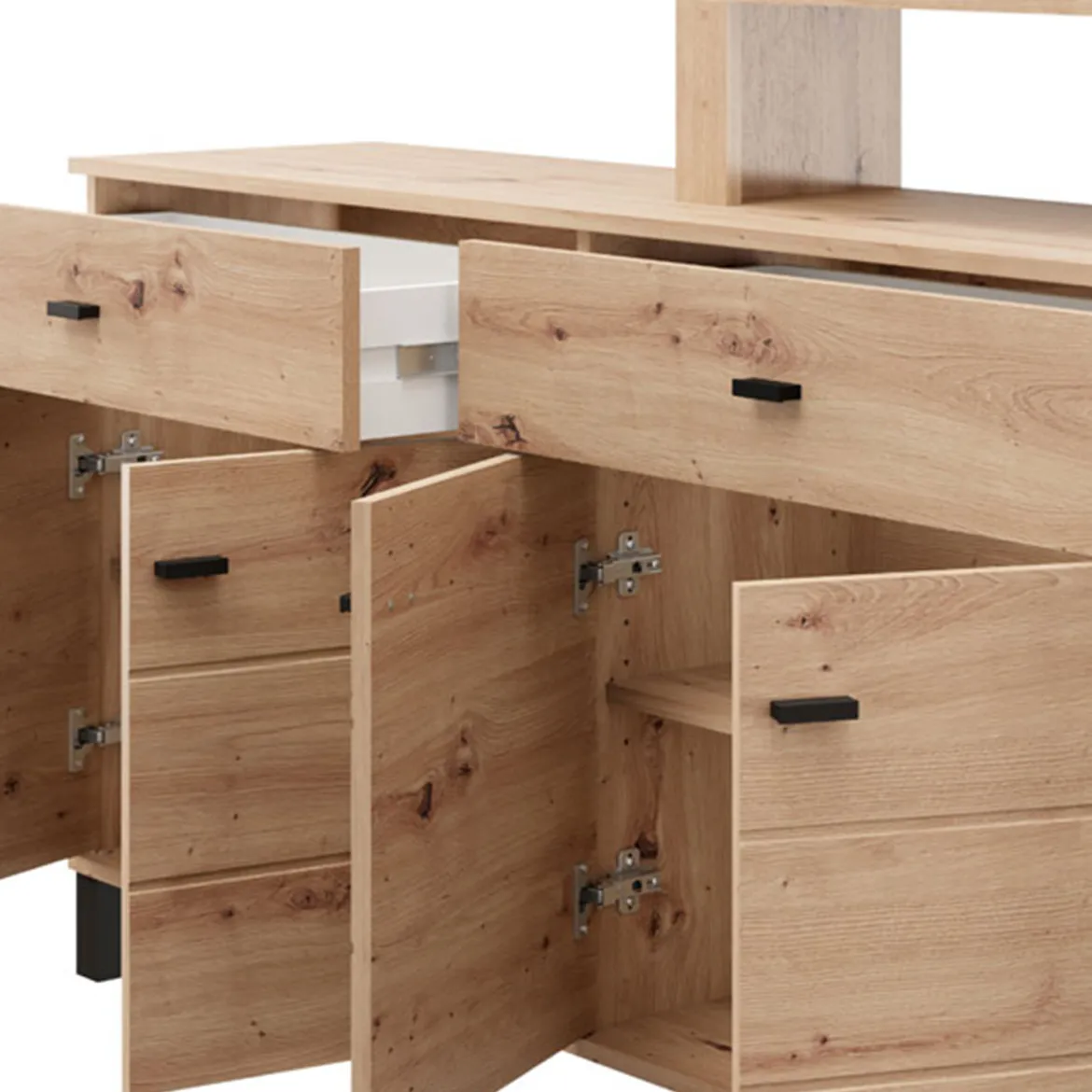 Credenza Marrone Rovere Nodi Nero 2 Ripiani 3 Vani 74x40x135h cm, 2 Ante - Cosoleto