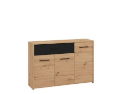 Credenza Marrone Rovere Nodi Nero 3 Cassetti 2 Ripiani 116x35x78h cm, Apertura Battente, Scorrevole - Guatav