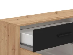 Credenza Marrone Rovere Nodi Nero 3 Cassetti 2 Ripiani 116x35x78h cm, Apertura Battente, Scorrevole - Guatav