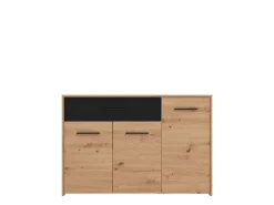 Credenza Marrone Rovere Nodi Nero 3 Cassetti 2 Ripiani 116x35x78h cm, Apertura Battente, Scorrevole - Guatav