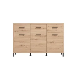 Credenza Marrone Rovere Nodi Nero 3 Cassetti 3 Ripiani 138x40x90h cm, Apertura Battente e Scorrevole - Laerru