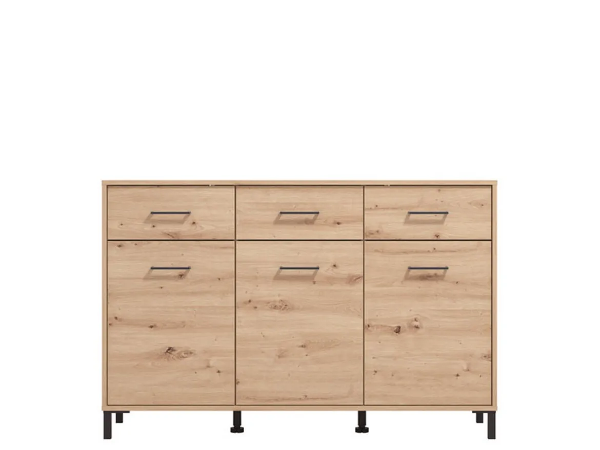 Credenza Marrone Rovere Nodi Nero 3 Cassetti 3 Ripiani 138x40x90h cm, Apertura Battente e Scorrevole - Laerru