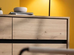 Credenza Marrone Rovere Nodi Nero 3 Cassetti 3 Ripiani 157x40x90h cm, Apertura Battente e Scorrevole - Giarre