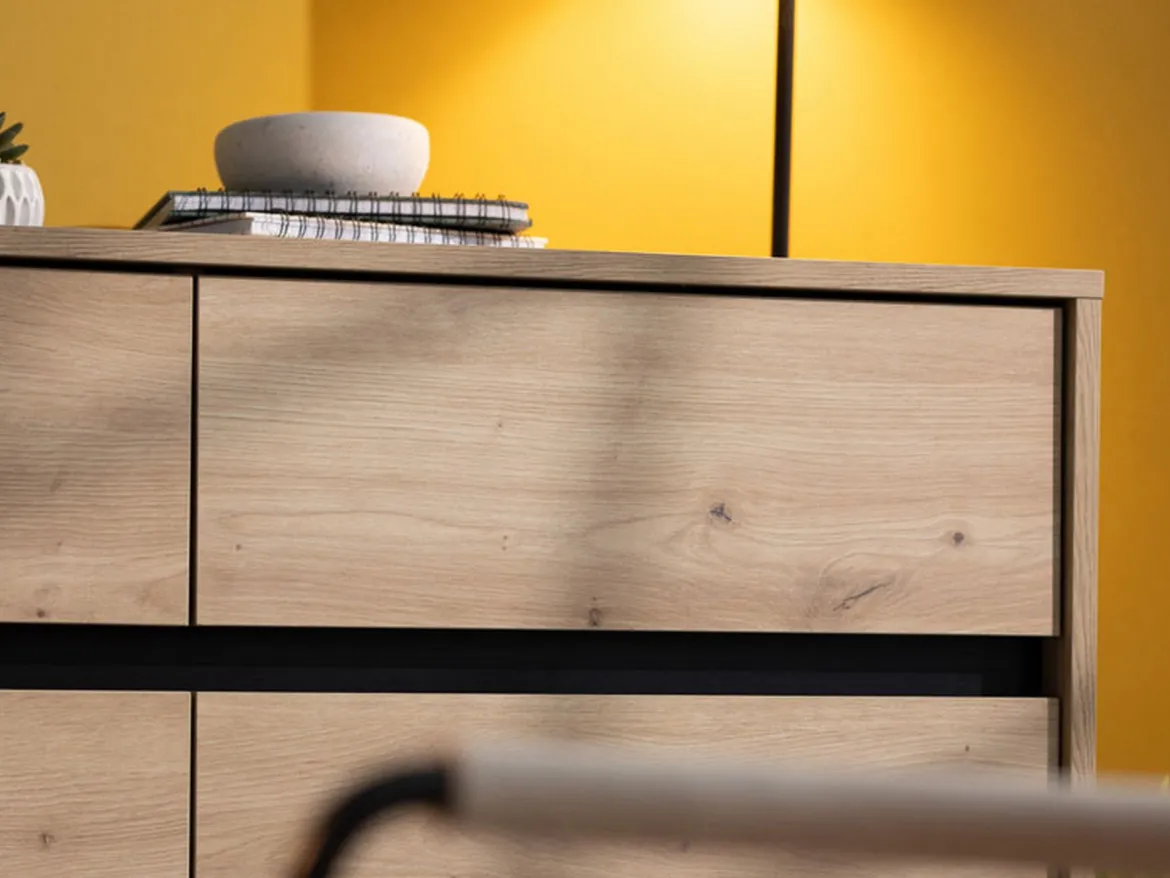 Credenza Marrone Rovere Nodi Nero 3 Cassetti 3 Ripiani 157x40x90h cm, Apertura Battente e Scorrevole - Giarre