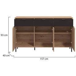Credenza Marrone Rovere Nodi Nero 3 Cassetti 4 Ripiani 106x35x101h cm, Apertura Battente, Scorrevole - Coloni