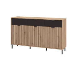 Credenza Marrone Rovere Nodi Nero 3 Cassetti 4 Ripiani 106x35x101h cm, Apertura Battente, Scorrevole - Coloni