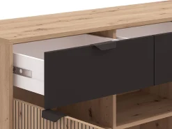 Credenza Marrone Rovere Nodi Nero 3 Cassetti 4 Ripiani 106x35x101h cm, Apertura Battente, Scorrevole - Coloni