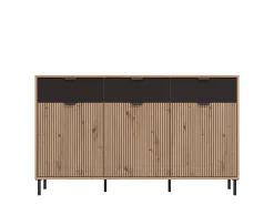 Credenza Marrone Rovere Nodi Nero 3 Cassetti 3 Ripiani 157x40x92.5h cm, Apertura Battente e Scorrevole - Robbio