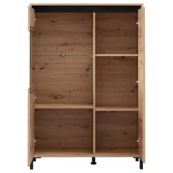 Credenza Marrone Rovere Nodi Nero 6 Cassetti un Ripiano 77x35x110h cm, 6 Vani - Otaval