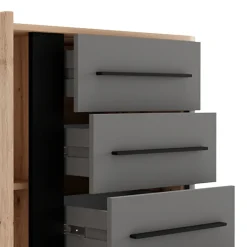 Credenza Marrone Rovere Nodi Nero Antracite 2 Ripiani 4 Cassetti 103x40x94h cm, Un'anta - Carmel