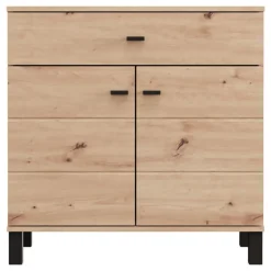 Credenza Marrone Rovere Nodi Nero un Cassetto 2 Ripiani 77x35x78h cm, Apertura Battente, Scorrevole - Pisac