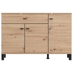 Credenza Marrone Rovere Nodi Nero un Cassetto 3 Ripiani 116x35x78h cm, Apertura Battente, Scorrevole - Uyuni